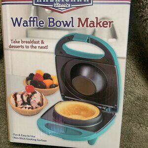 Americana Classics Waffle Bowl Maker, Non-stick, Seafoam Blue, Locking, Non-Skid